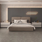 Modern Minimalist Slab Solid Wood & Microfiber Leather Rectangular Nightstand With 2 Drawers For Bedroom
