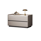Modern Minimalist Slab Solid Wood & Microfiber Leather Rectangular Nightstand With 2 Drawers For Bedroom