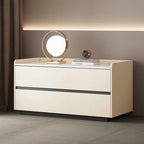 Modern Minimalist Slab Solid Wood & Microfiber Leather Rectangular Nightstand With 2 Drawers For Bedroom