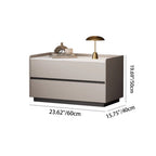 Modern Minimalist Slab Solid Wood & Microfiber Leather Rectangular Nightstand With 2 Drawers For Bedroom