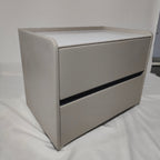 Modern Minimalist Slab Solid Wood & Microfiber Leather Rectangular Nightstand With 2 Drawers For Bedroom