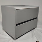 Modern Minimalist Slab Solid Wood & Microfiber Leather Rectangular Nightstand With 2 Drawers For Bedroom