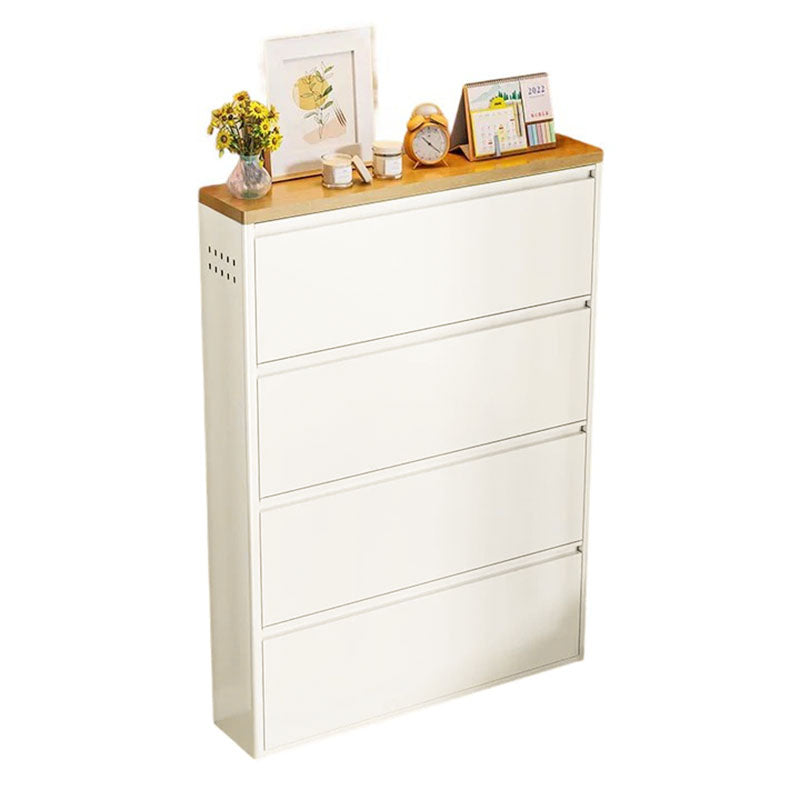 Modern Minimalist Steel Slim Rectangular Shoe Storage With Flip Drawers 3/4 Tier For Entryway