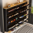 Modern Minimalist Steel Slim Rectangular Shoe Storage With Flip Drawers 3/4 Tier For Entryway