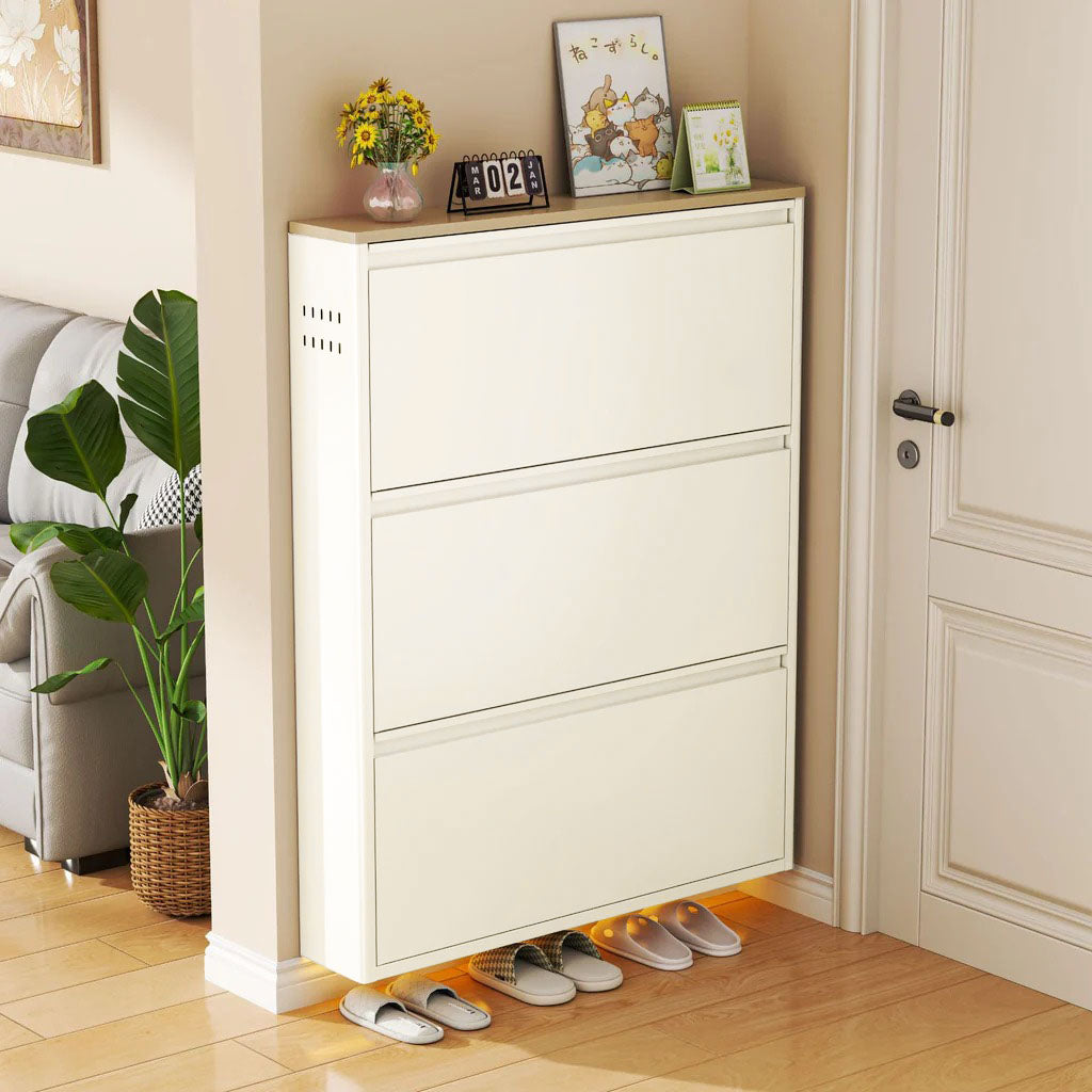 Modern Minimalist Steel Slim Rectangular Shoe Storage With Flip Drawers 3/4 Tier For Entryway