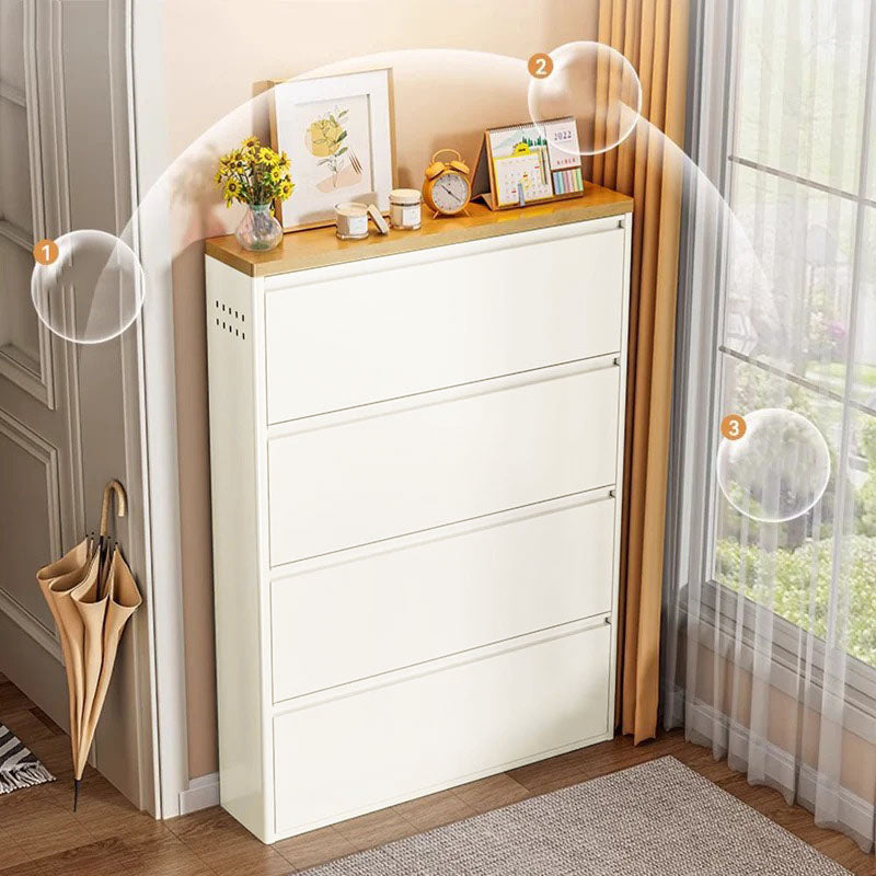 Modern Minimalist Steel Slim Rectangular Shoe Storage With Flip Drawers 3/4 Tier For Entryway
