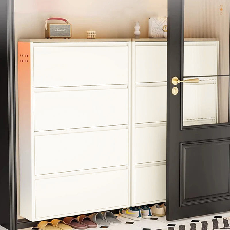 Modern Minimalist Steel Slim Rectangular Shoe Storage With Flip Drawers 3/4 Tier For Entryway