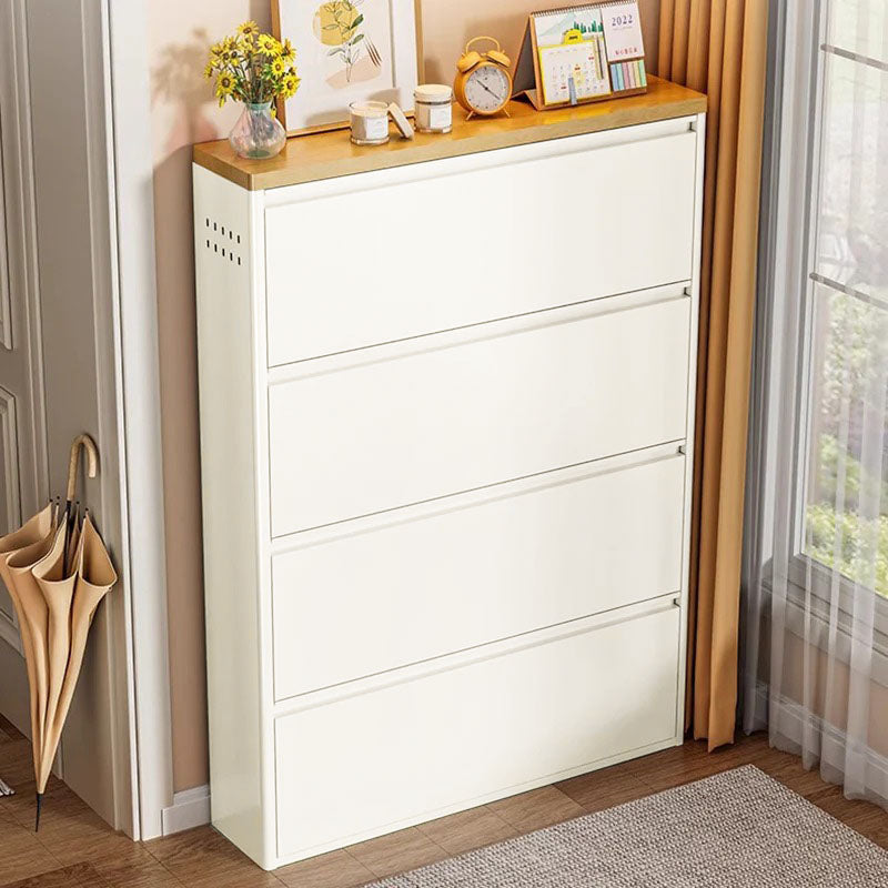 Modern Minimalist Steel Slim Rectangular Shoe Storage With Flip Drawers 3/4 Tier For Entryway