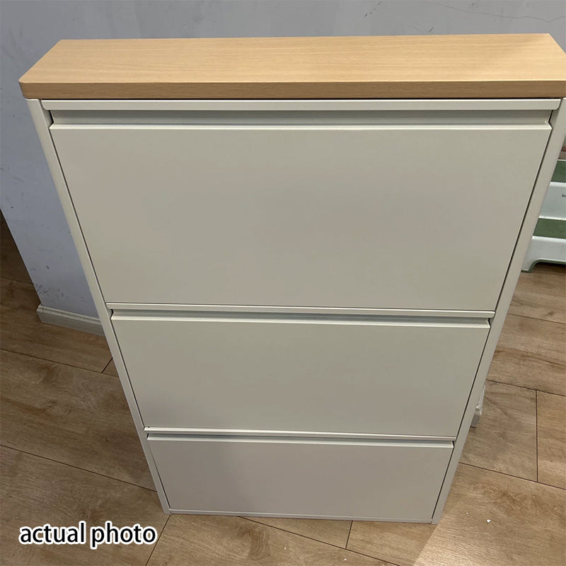 Modern Minimalist Steel Slim Rectangular Shoe Storage With Flip Drawers 3/4 Tier For Entryway
