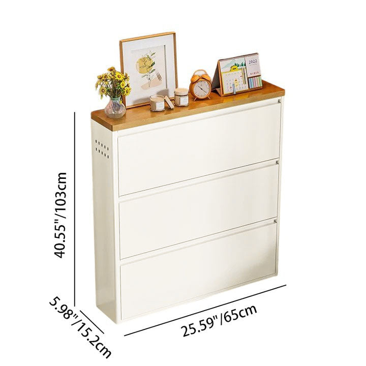 Modern Minimalist Steel Slim Rectangular Shoe Storage With Flip Drawers 3/4 Tier For Entryway