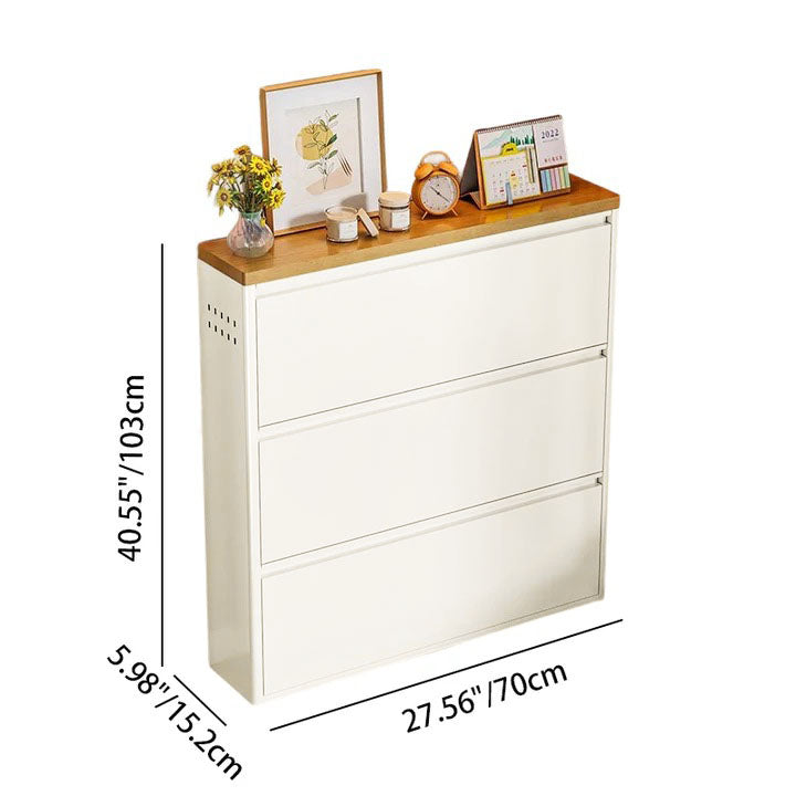 Modern Minimalist Steel Slim Rectangular Shoe Storage With Flip Drawers 3/4 Tier For Entryway