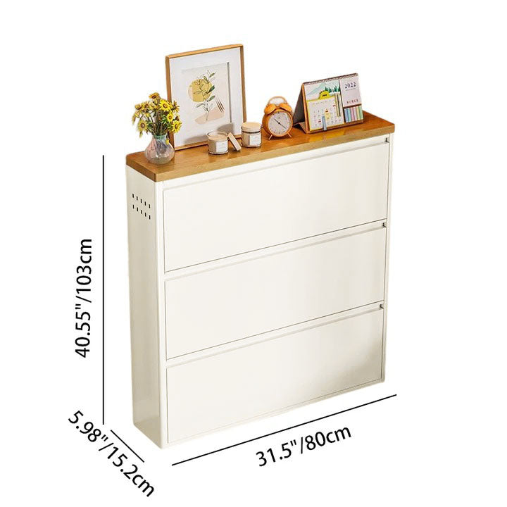 Modern Minimalist Steel Slim Rectangular Shoe Storage With Flip Drawers 3/4 Tier For Entryway