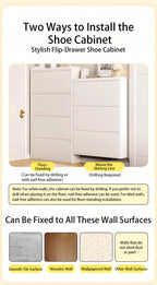 Modern Minimalist Steel Slim Rectangular Shoe Storage With Flip Drawers 3/4 Tier For Entryway