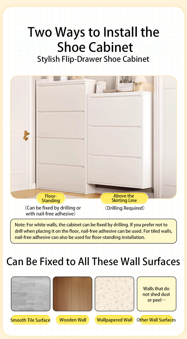 Modern Minimalist Steel Slim Rectangular Shoe Storage With Flip Drawers 3/4 Tier For Entryway