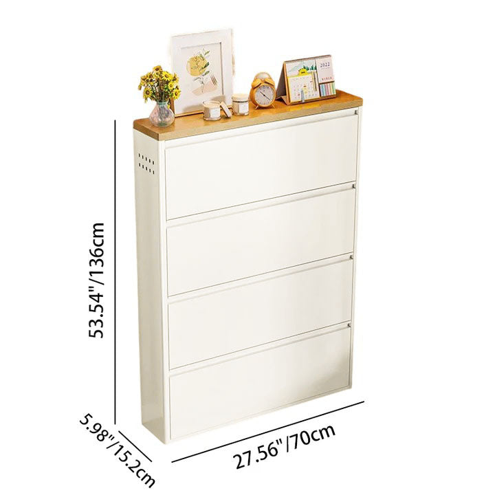 Modern Minimalist Steel Slim Rectangular Shoe Storage With Flip Drawers 3/4 Tier For Entryway