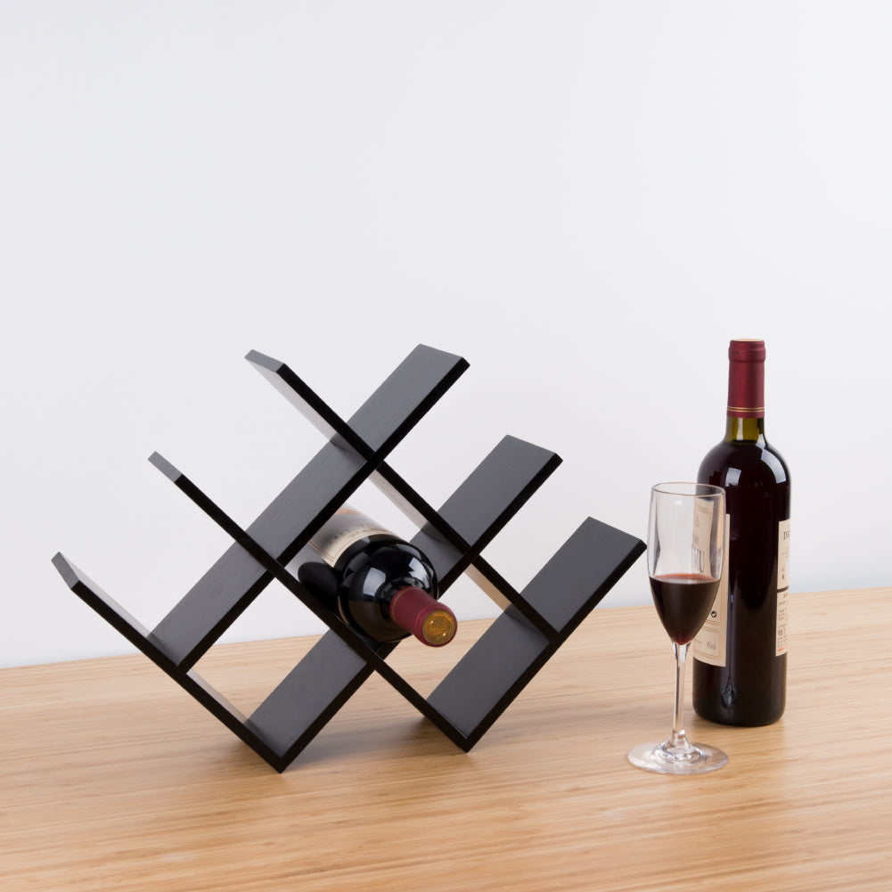 Botellero minimalista de bambú en forma de W para 8 botellas - Expositor de encimera para cocina