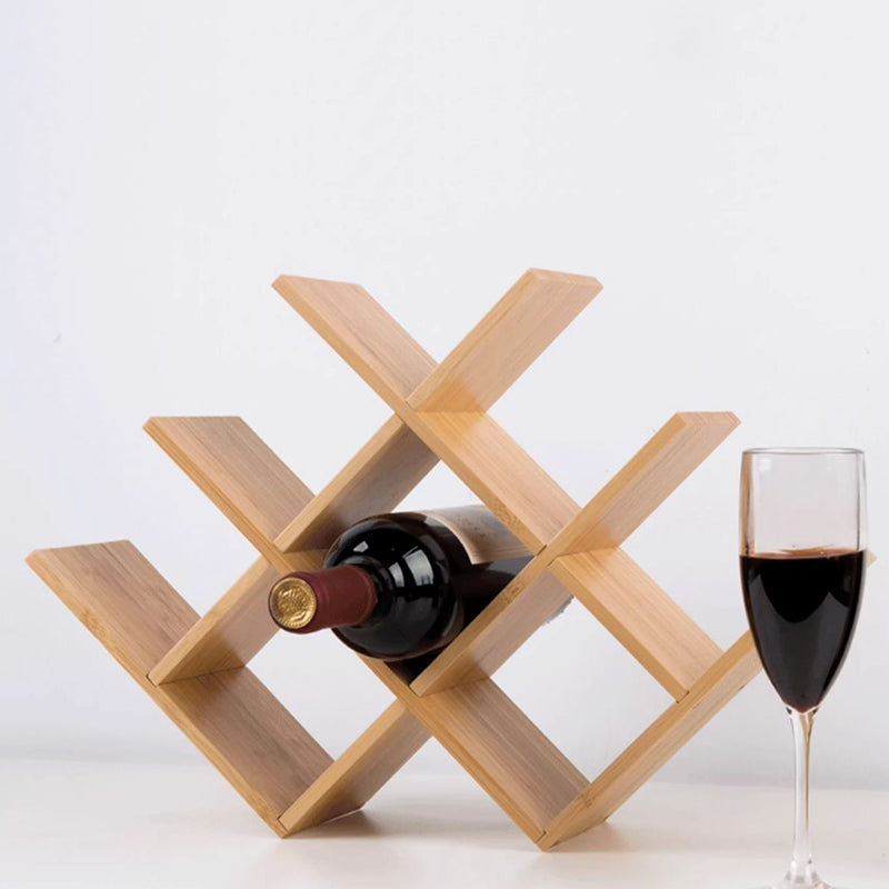 Botellero minimalista de bambú en forma de W para 8 botellas - Expositor de encimera para cocina