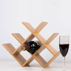 Botellero minimalista de bambú en forma de W para 8 botellas - Expositor de encimera para cocina