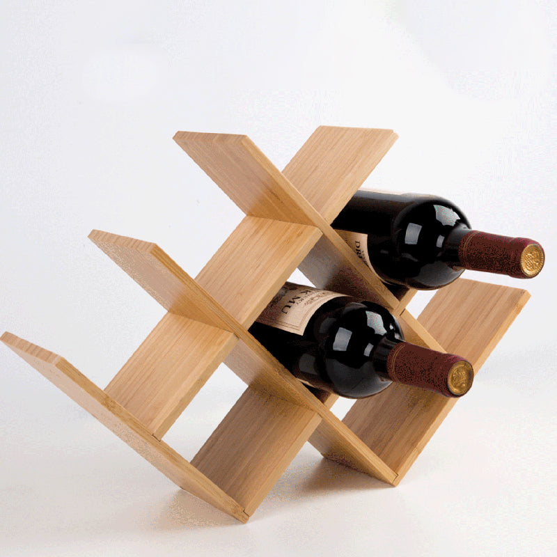 Botellero minimalista de bambú en forma de W para 8 botellas - Expositor de encimera para cocina
