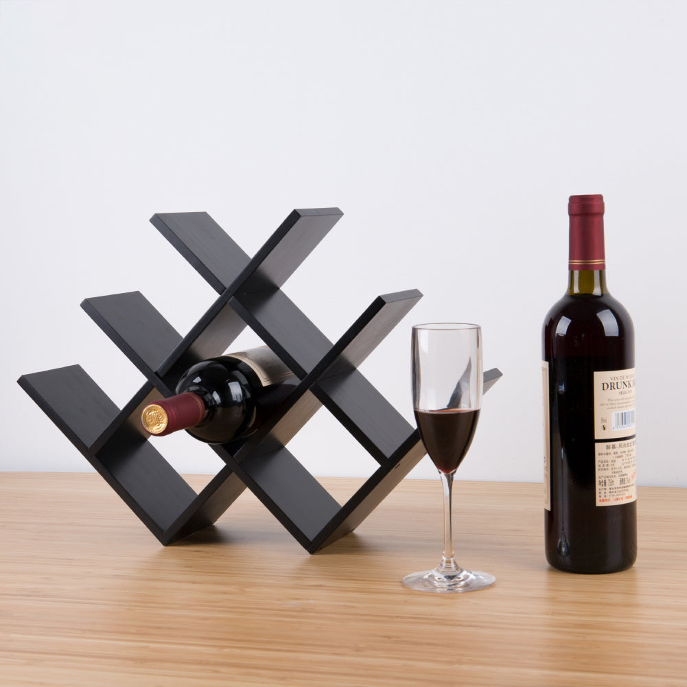 Botellero minimalista de bambú en forma de W para 8 botellas - Expositor de encimera para cocina