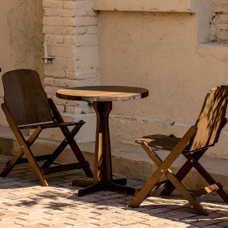 Contemporary Retro Solid Wood Plywood & Iron Round Square Coffee Table And Chair Set For Balcony & Living Room