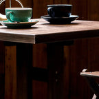 Contemporary Retro Solid Wood Plywood & Iron Round Square Coffee Table And Chair Set For Balcony & Living Room