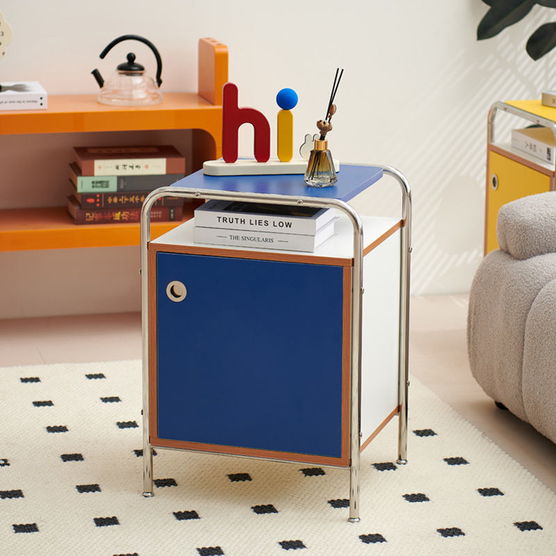 Mesita de noche contemporánea nórdica rectangular de madera y acero inoxidable con 1 cajón para dormitorio