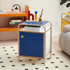 Mesita de noche contemporánea nórdica rectangular de madera y acero inoxidable con 1 cajón para dormitorio
