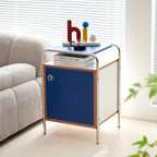 Mesita de noche contemporánea nórdica rectangular de madera y acero inoxidable con 1 cajón para dormitorio