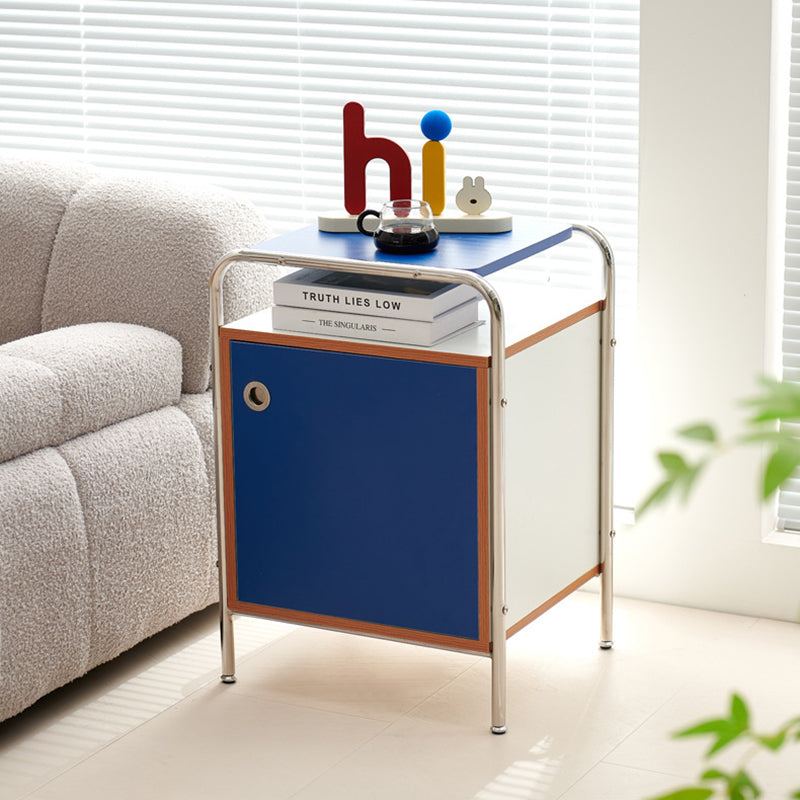 Mesita de noche contemporánea nórdica rectangular de madera y acero inoxidable con 1 cajón para dormitorio