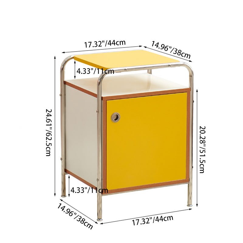 Mesita de noche contemporánea nórdica rectangular de madera y acero inoxidable con 1 cajón para dormitorio