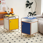 Mesita de noche contemporánea nórdica rectangular de madera y acero inoxidable con 1 cajón para dormitorio