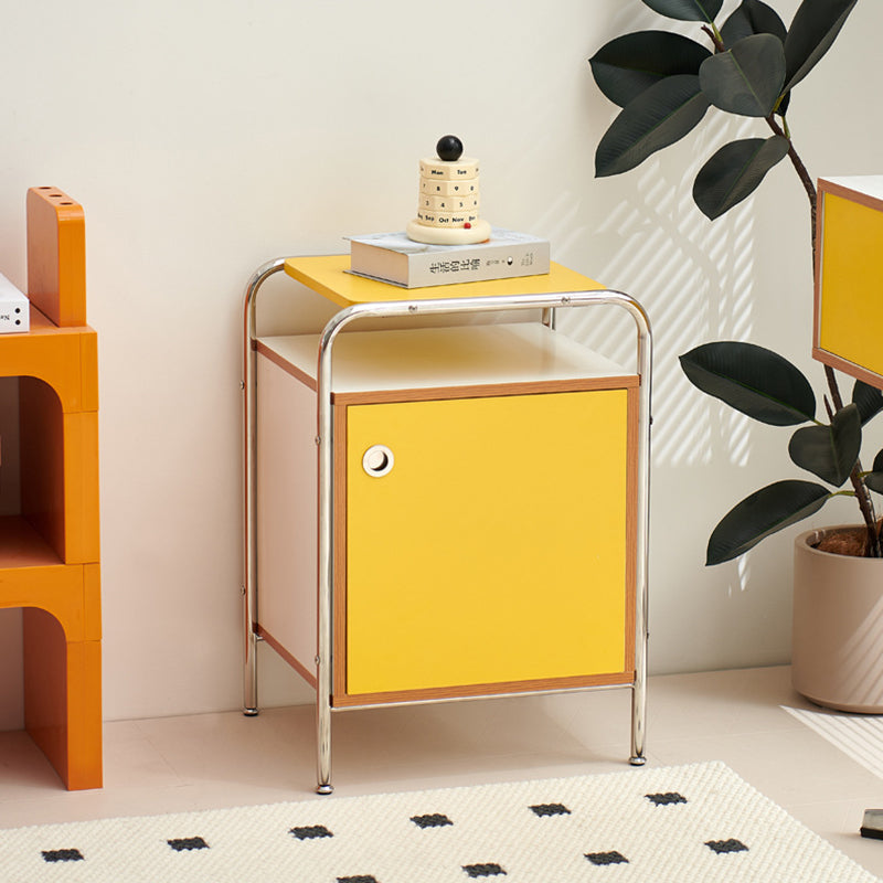 Mesita de noche contemporánea nórdica rectangular de madera y acero inoxidable con 1 cajón para dormitorio