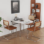 Mesa de comedor moderna minimalista plegable ovalada de madera y acero inoxidable con tablero de melamina para 4 personas