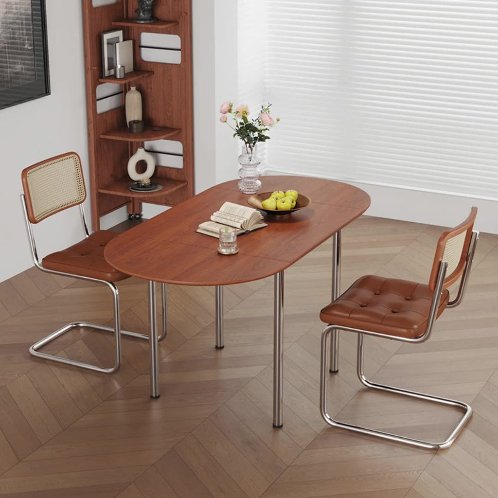 Mesa de comedor moderna minimalista plegable ovalada de madera y acero inoxidable con tablero de melamina para 4 personas