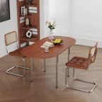 Mesa de comedor moderna minimalista plegable ovalada de madera y acero inoxidable con tablero de melamina para 4 personas