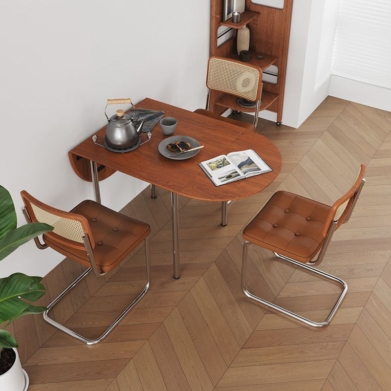 Mesa de comedor moderna minimalista plegable ovalada de madera y acero inoxidable con tablero de melamina para 4 personas
