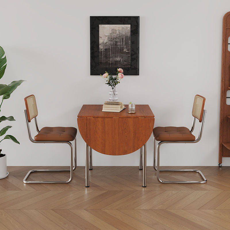 Mesa de comedor moderna minimalista plegable ovalada de madera y acero inoxidable con tablero de melamina para 4 personas