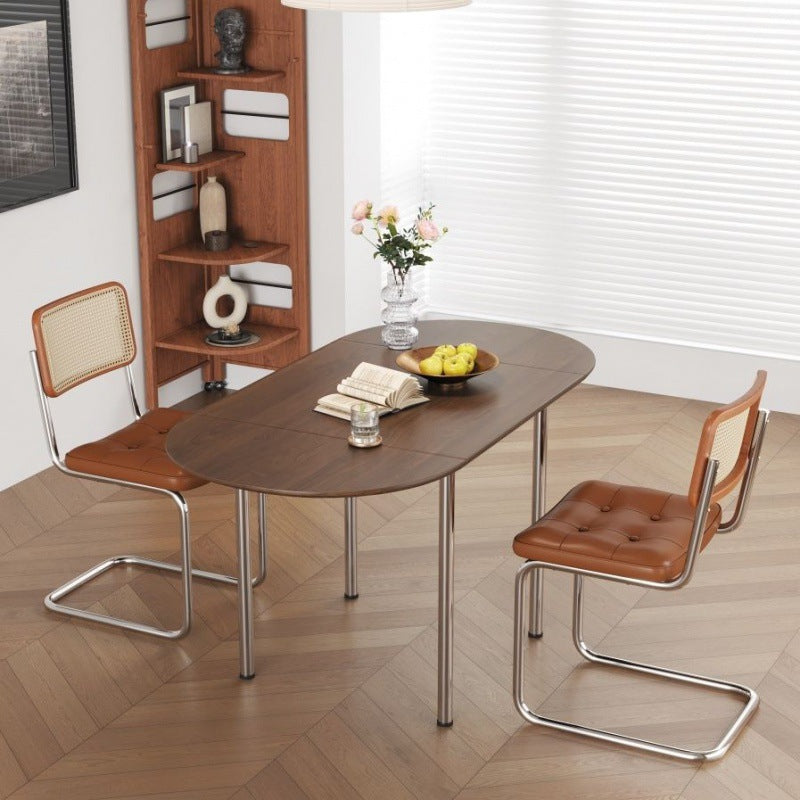 Mesa de comedor moderna minimalista plegable ovalada de madera y acero inoxidable con tablero de melamina para 4 personas