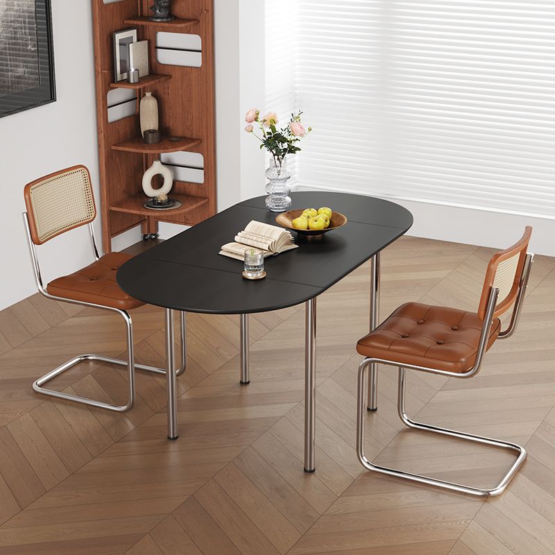Mesa de comedor moderna minimalista plegable ovalada de madera y acero inoxidable con tablero de melamina para 4 personas