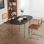 Mesa de comedor moderna minimalista plegable ovalada de madera y acero inoxidable con tablero de melamina para 4 personas