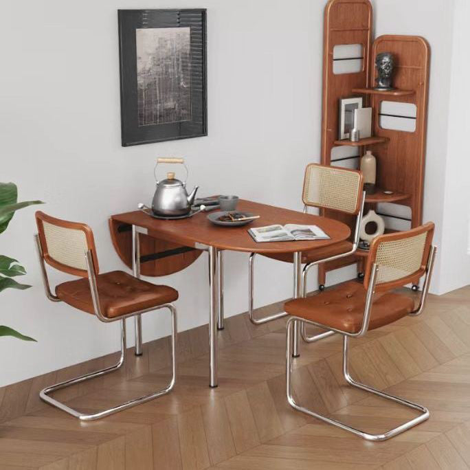 Mesa de comedor moderna minimalista plegable ovalada de madera y acero inoxidable con tablero de melamina para 4 personas