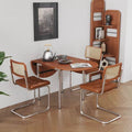 Mesa de comedor moderna minimalista plegable ovalada de madera y acero inoxidable con tablero de melamina para 4 personas