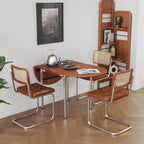 Mesa de comedor moderna minimalista plegable ovalada de madera y acero inoxidable con tablero de melamina para 4 personas