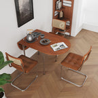 Mesa de comedor moderna minimalista plegable ovalada de madera y acero inoxidable con tablero de melamina para 4 personas