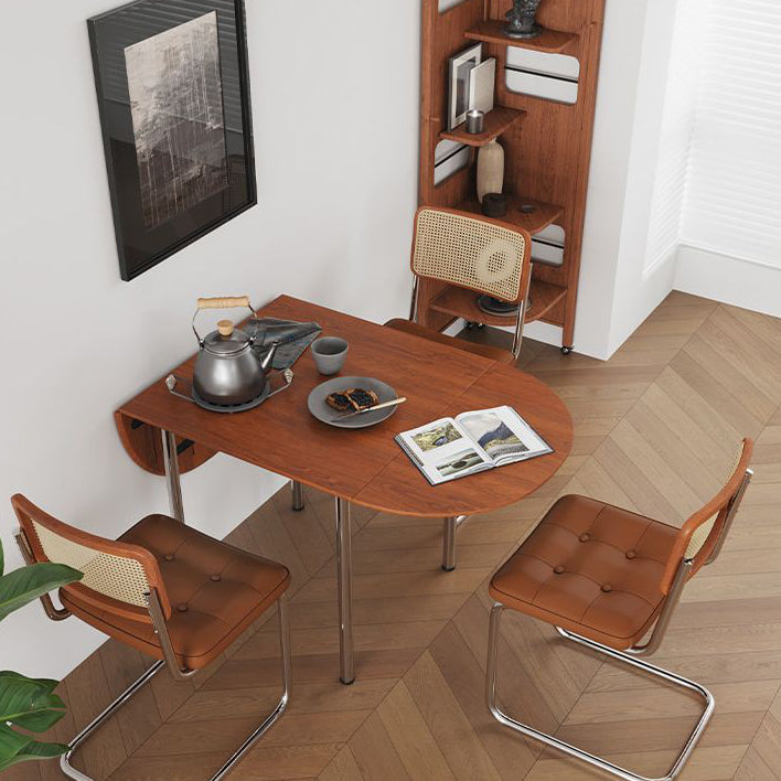 Mesa de comedor moderna minimalista plegable ovalada de madera y acero inoxidable con tablero de melamina para 4 personas