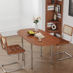 Mesa de comedor moderna minimalista plegable ovalada de madera y acero inoxidable con tablero de melamina para 4 personas
