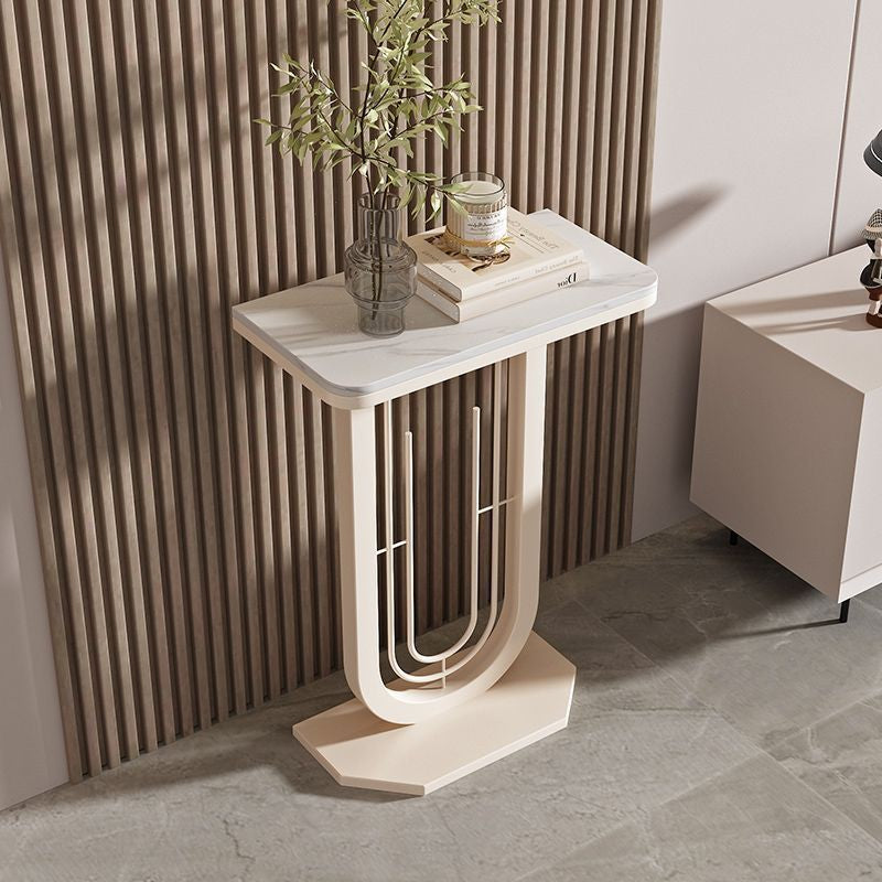 Mesa Consola Rectangular Moderna Minimalista de Hierro y Piedra Sinterizada de 1 Nivel para Entradas
