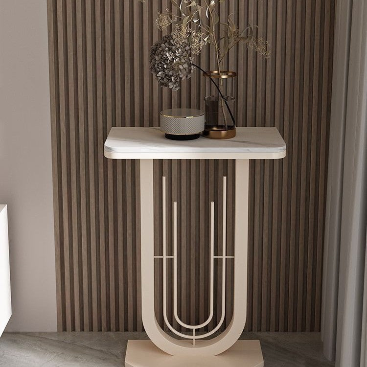 Mesa Consola Rectangular Moderna Minimalista de Hierro y Piedra Sinterizada de 1 Nivel para Entradas