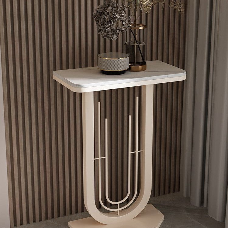 Mesa Consola Rectangular Moderna Minimalista de Hierro y Piedra Sinterizada de 1 Nivel para Entradas